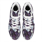 White And Purple Tulip Pattern Print High Top Leather Sneakers