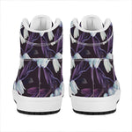 White And Purple Tulip Pattern Print High Top Leather Sneakers