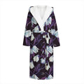 White And Purple Tulip Pattern Print Hooded Bathrobe