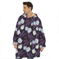 White And Purple Tulip Pattern Print Hoodie Blanket