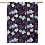 White And Purple Tulip Pattern Print House Flag