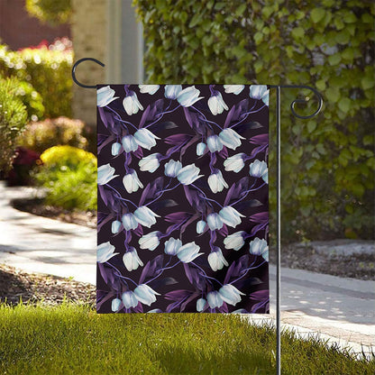 White And Purple Tulip Pattern Print House Flag