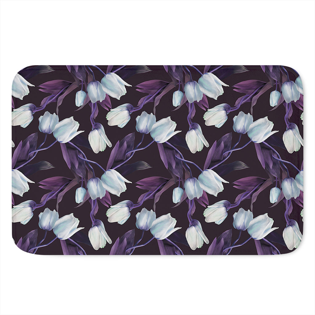 White And Purple Tulip Pattern Print Indoor Door Mat