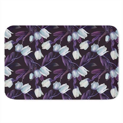 White And Purple Tulip Pattern Print Indoor Door Mat