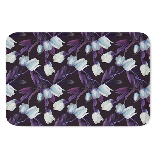 White And Purple Tulip Pattern Print Indoor Door Mat
