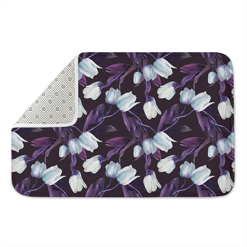 White And Purple Tulip Pattern Print Indoor Door Mat