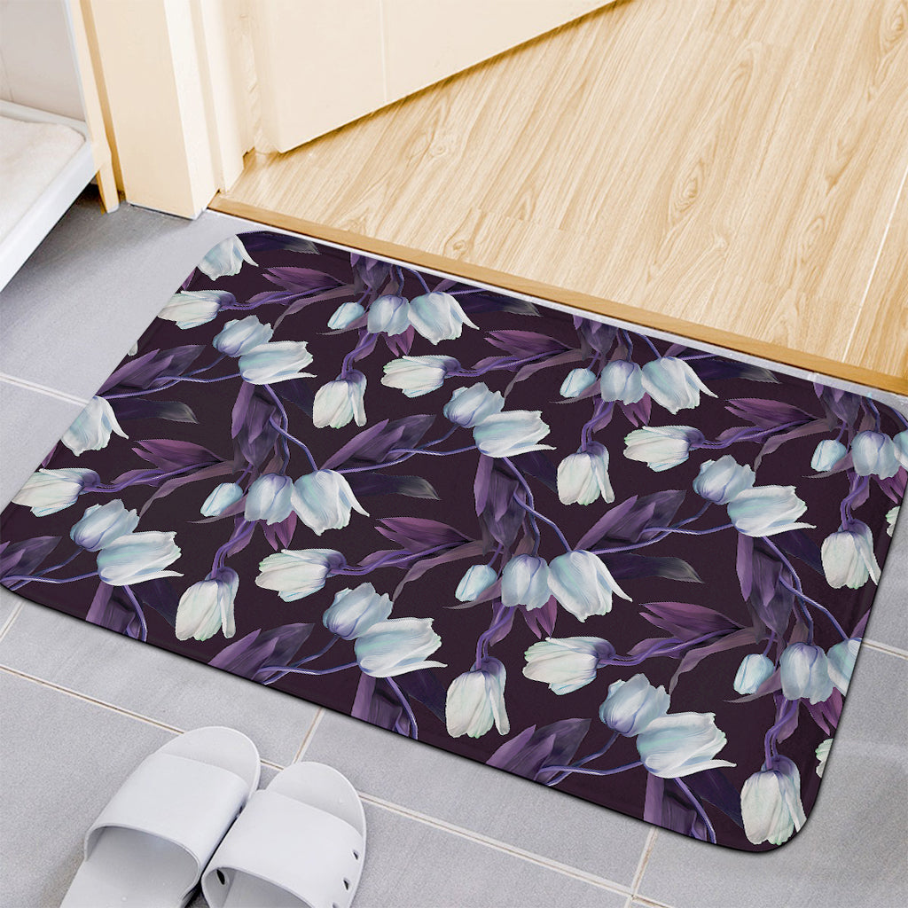 White And Purple Tulip Pattern Print Indoor Door Mat