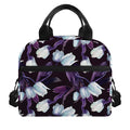 White And Purple Tulip Pattern Print Insulated Lunch Bag