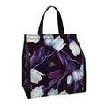 White And Purple Tulip Pattern Print Insulated Lunch Tote