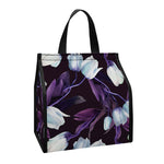 White And Purple Tulip Pattern Print Insulated Lunch Tote