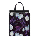 White And Purple Tulip Pattern Print Insulated Lunch Tote