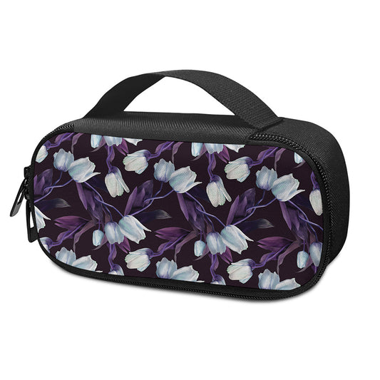White And Purple Tulip Pattern Print Insulin Cooler Travel Case