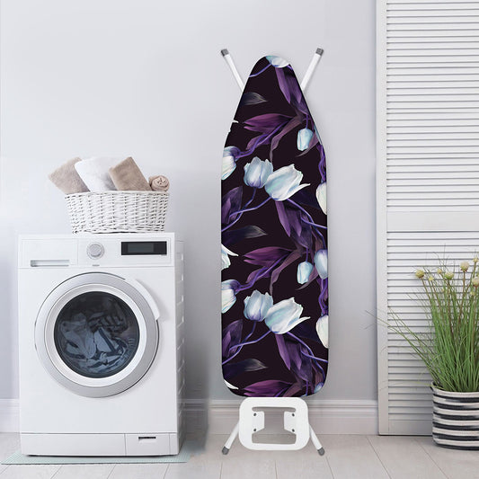 White And Purple Tulip Pattern Print Ironing Board Cover