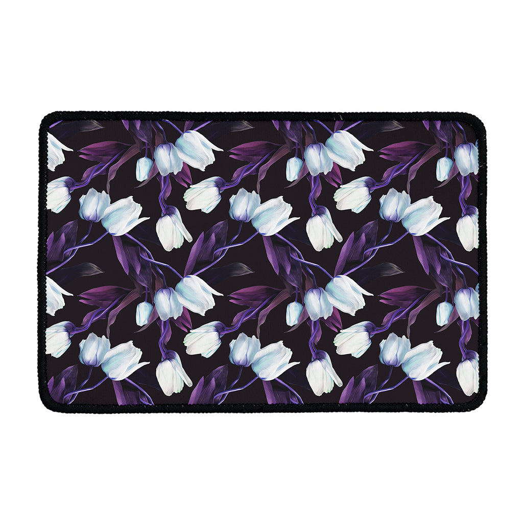 White And Purple Tulip Pattern Print Kitchen Mat