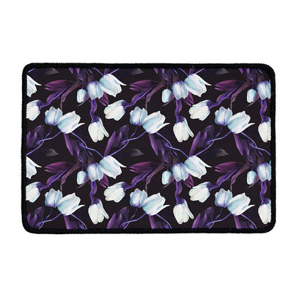 White And Purple Tulip Pattern Print Kitchen Mat