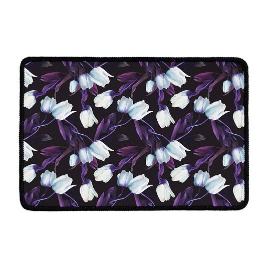 White And Purple Tulip Pattern Print Kitchen Mat
