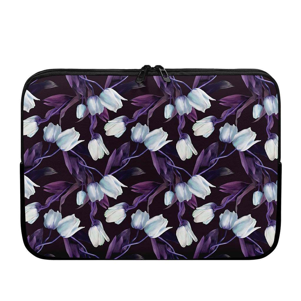 White And Purple Tulip Pattern Print Laptop Sleeve