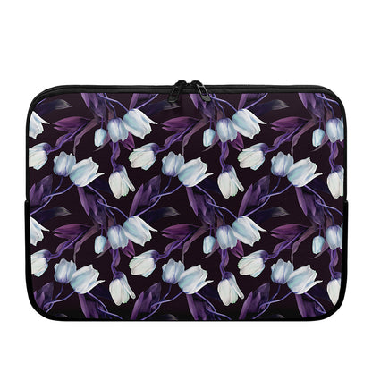 White And Purple Tulip Pattern Print Laptop Sleeve