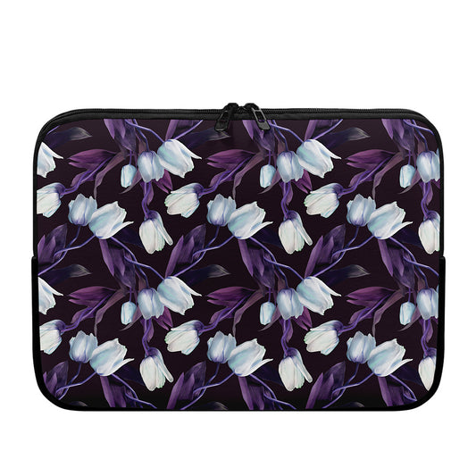 White And Purple Tulip Pattern Print Laptop Sleeve