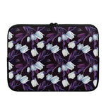 White And Purple Tulip Pattern Print Laptop Sleeve