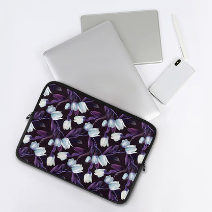 White And Purple Tulip Pattern Print Laptop Sleeve