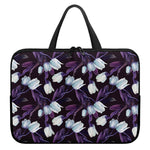 White And Purple Tulip Pattern Print Laptop Sleeve With Handle
