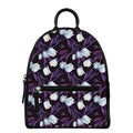 White And Purple Tulip Pattern Print Leather Backpack