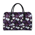 White And Purple Tulip Pattern Print Leather Duffel Bag