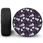 White And Purple Tulip Pattern Print Leather Spare Tire Cover