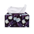 White And Purple Tulip Pattern Print Leather Tissue Box Cover