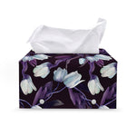 White And Purple Tulip Pattern Print Leather Tissue Box Cover