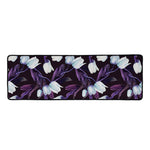 White And Purple Tulip Pattern Print Long Kitchen Mat