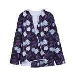 White And Purple Tulip Pattern Print Long Sleeve Short Coat