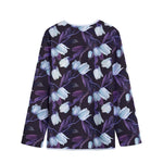 White And Purple Tulip Pattern Print Long Sleeve Short Coat