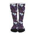 White And Purple Tulip Pattern Print Long Socks