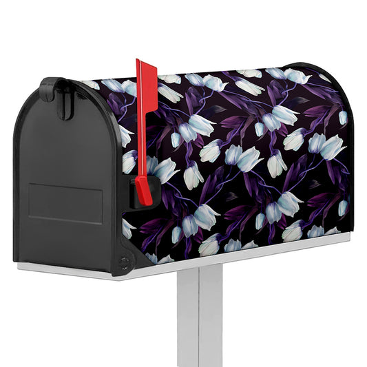 White And Purple Tulip Pattern Print Mailbox Cover