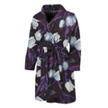 White And Purple Tulip Pattern Print Men's Bathrobe
