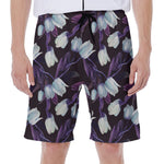 White And Purple Tulip Pattern Print Men's Beach Shorts