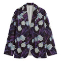 White And Purple Tulip Pattern Print Men's Blazer