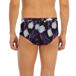 White And Purple Tulip Pattern Print Men's Briefs