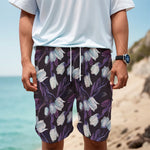 White And Purple Tulip Pattern Print Men's Cargo Shorts