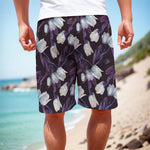White And Purple Tulip Pattern Print Men's Cargo Shorts