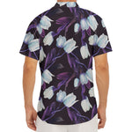 White And Purple Tulip Pattern Print Men's Deep V-Neck Shirt