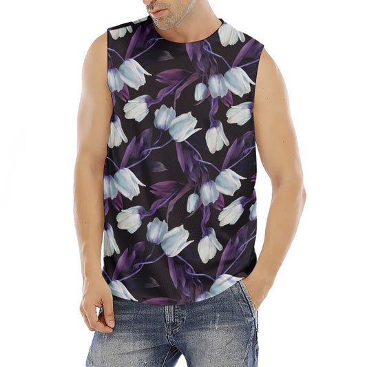 White And Purple Tulip Pattern Print Men's Fitness Tank Top