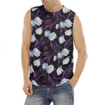 White And Purple Tulip Pattern Print Men's Fitness Tank Top