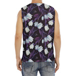 White And Purple Tulip Pattern Print Men's Fitness Tank Top