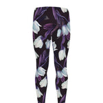 White And Purple Tulip Pattern Print Men's leggings