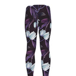 White And Purple Tulip Pattern Print Men's leggings