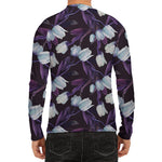White And Purple Tulip Pattern Print Men's Long Sleeve Rash Guard