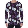 White And Purple Tulip Pattern Print Men's Long Sleeve T-Shirt